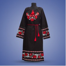 Embroidered dress "Roses" red on black